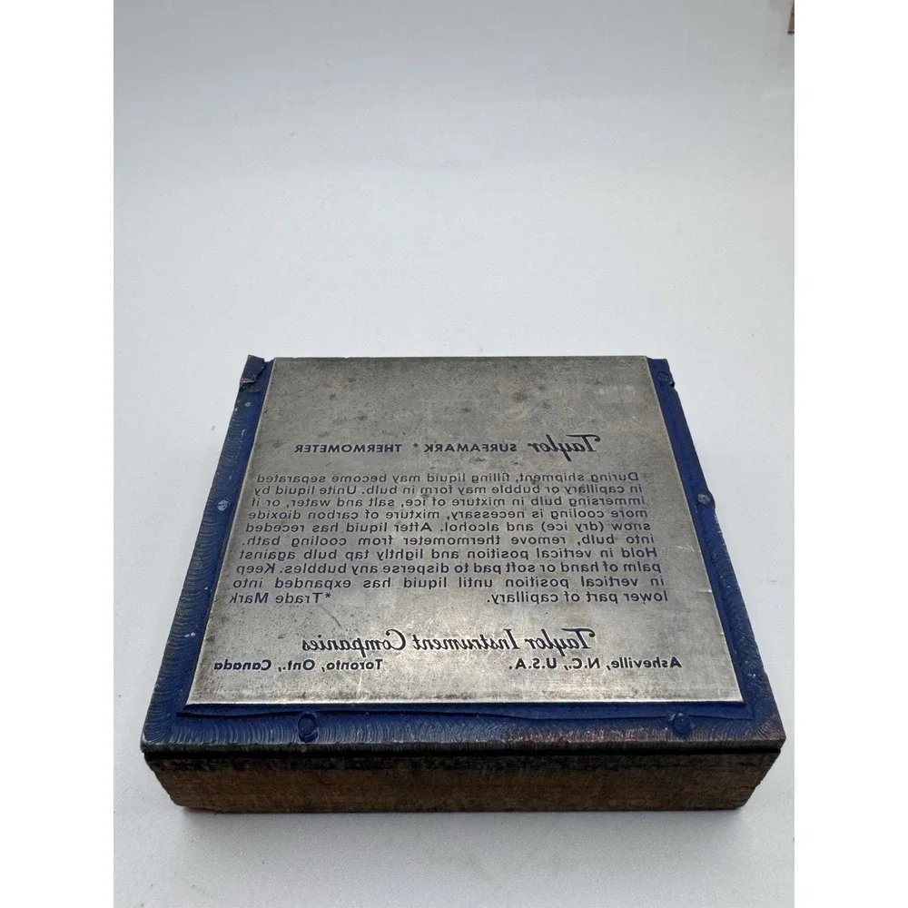 Vintage Taylor‎ Surfamark Thermometer Printer Block For Packaging